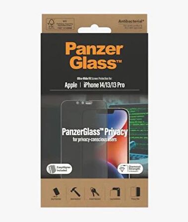 PanzerGlass iPhone 14/13/13 Pro UWF Privacy Antibakteriyel Ekran Koruyucu