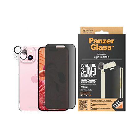 PanzerGlass iPhone 15 UWF Privacy Bundle Ekran & Kamera Koruyucu Kapak