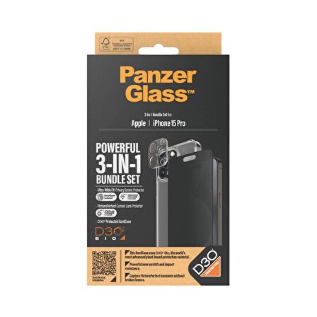 PanzerGlass iPhone 15 Pro UWF Privacy Bundle Ekran & Kamera Koruyucu Kapak