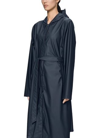 Rains A-Line Longer W Jacket W3 Lacivert Kadın Kapüşonlu Uzun Yağmurluk