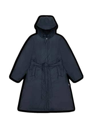 Rains A-Line Longer W Jacket W3 Lacivert Kadın Kapüşonlu Uzun Yağmurluk