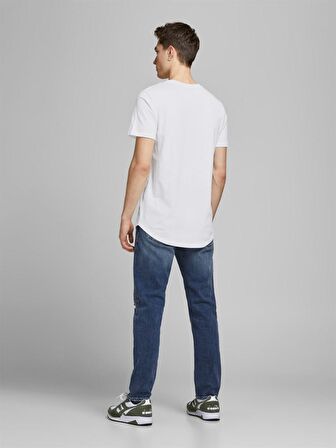 Jack & Jones 12113648_Jjenoa Tee Ss Crew Neck Bisiklet Yaka Regular Fit Baskılı Beyaz Erkek T-Shirt