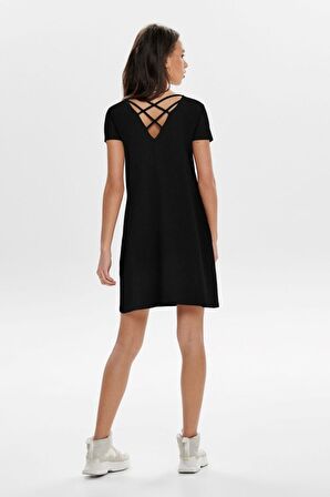 ONLY ONLBERA BACK LACE UP S/S DRESS JRS NOOS siyah 