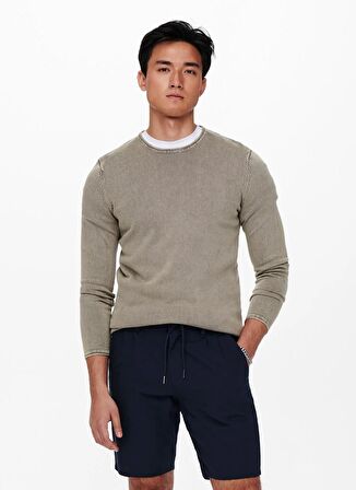 Only & Sons O Yaka Normal Düz Açık Gri Erkek Kazak ONSGARSON 12 WASH CREW KNIT NOOS