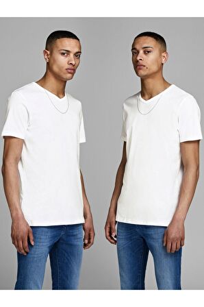 Jack & Jones Beyaz 2li Paket V Yaka Tshirt - 12133914