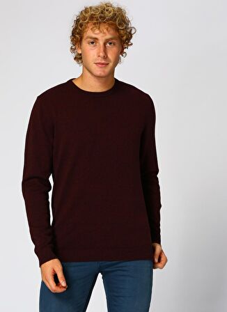 Jack & Jones 12137190 Basic Knit O Yaka Erkek Bordo Kazak