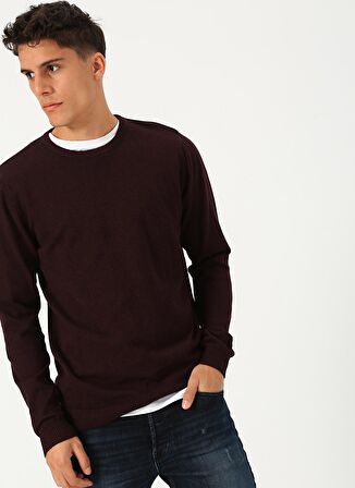 Jack & Jones 12137190 Basic Knit O Yaka Erkek Bordo Kazak