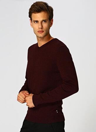 Jack & Jones 12137194 Basic Knit V-Yaka Erkek Bordo Kazak