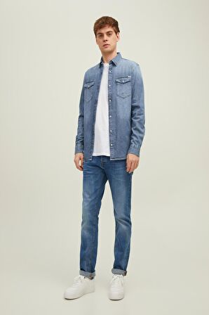 Jack & Jones Normal Kareli Mavi Erkek Gömlek JJESHERIDAN SHIRT L/S NOOS