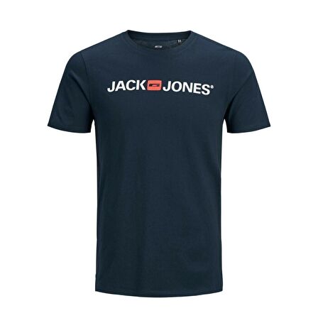 Jack & Jones Bisiklet Yaka Baskılı Lacivert Erkek T-shırt 12137126