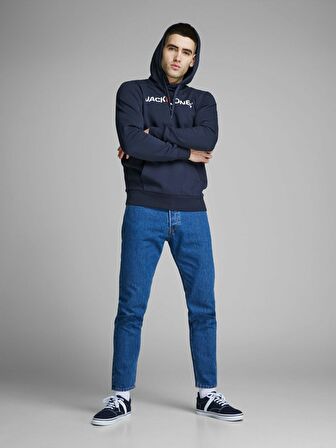 Jack & Jones 12137054_Jjecorp Old Logo Sweat Hoo Kapüşonlu Uzun Kollu Regular Fit Baskılı Lacivert 
