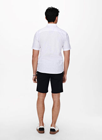 Only & Sons Normal Beyaz Düz Erkek Gömlek 22009885_ONSCAIDEN SS SOLID LINEN S