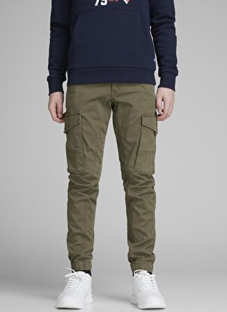 Jack & Jones Yeşil Erkek Çocuk Düz Kargo Pantolon JPSTPAUL JJFLAKE 542 OLIVE NOOS JNR