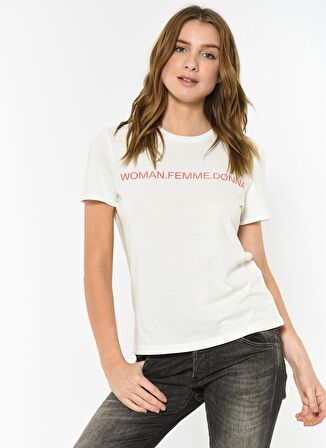 Vero Moda Bisiklet Yaka Yazı Baskılı Beyaz Kadın T-Shirt