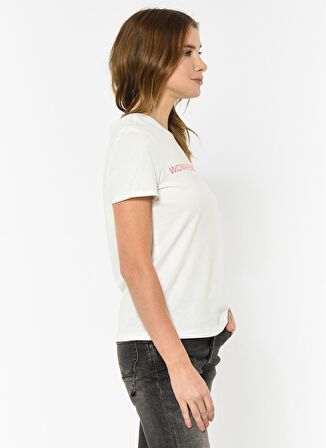 Vero Moda Bisiklet Yaka Yazı Baskılı Beyaz Kadın T-Shirt