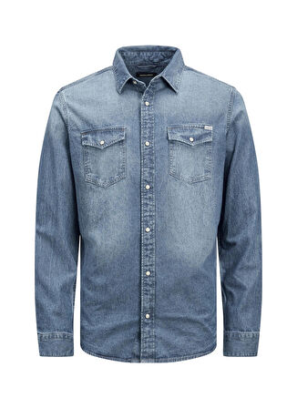 Jack & Jones Gömlek Yaka Düz Mavi Erkek Çocuk Denim Gömlek JJESHERIDAN SHIRT L/S NOOS JNR