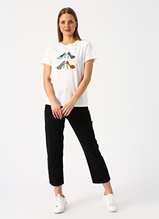 Vero Moda Baskılı Beyaz Bisiklet Yaka Kadın Tişört
