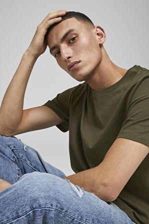 Jack & Jones 12113648_Jjenoa Tee Ss Crew Neck Bisiklet Yaka Regular Fit Baskılı Haki Erkek T-Shirt