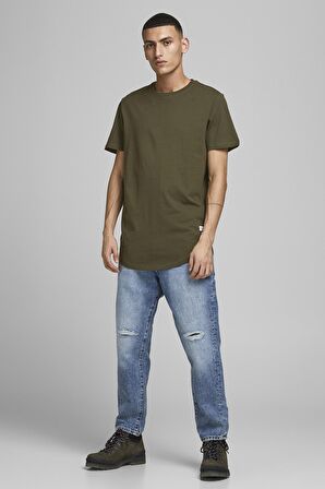 Jack & Jones 12113648_Jjenoa Tee Ss Crew Neck Bisiklet Yaka Regular Fit Baskılı Haki Erkek T-Shirt