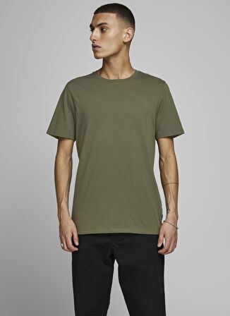 Jack & Jones O Yaka Düz Haki Erkek T-Shirt 12156101_JJEORGANI