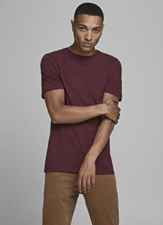 Jack & Jones O Yaka Düz Bordo Erkek T-Shirt 12156101