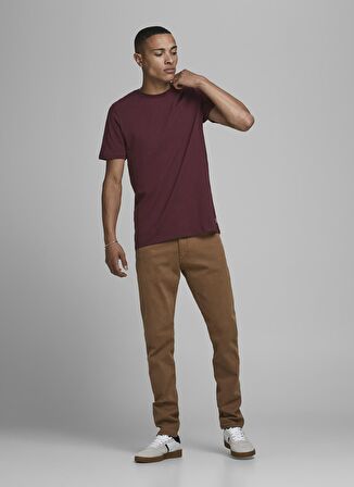 Jack & Jones O Yaka Düz Bordo Erkek T-Shirt 12156101