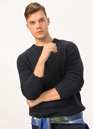 Jack & Jones Stanford Knit Bisiklet Yaka Erkek Siyah - Lacivert Kazak