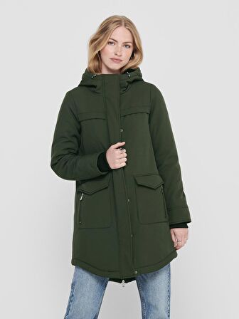 Only Kapüşonlu Koyu Yeşil Kadın Kaban 15192522