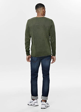 Only & Sons O Yaka Normal Düz Haki Erkek Kazak ONSGARSON 12 WASH CREW KNIT NOOS