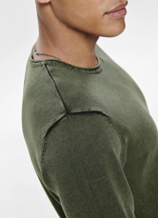Only & Sons O Yaka Normal Düz Haki Erkek Kazak ONSGARSON 12 WASH CREW KNIT NOOS