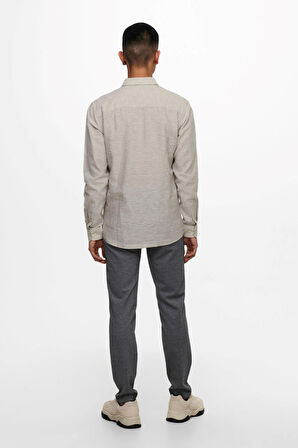 Only & Sons Erkek Onscaiden Slim Fit Keten Gömlek 22012321 Bej