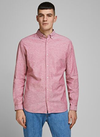 Jack & Jones 12163855_Jjesummer Shirt L/S S20 St Uzun Kollu Slim Fit Düz Kırmızı Erkek Gömlek