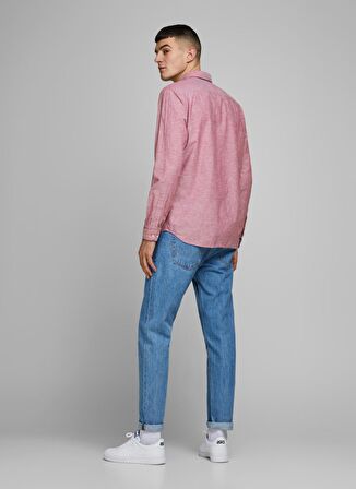 Jack & Jones 12163855_Jjesummer Shirt L/S S20 St Uzun Kollu Slim Fit Düz Kırmızı Erkek Gömlek