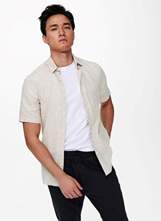 Only & Sons Normal Açık Kahve Düz Erkek Gömlek 22009885_ONSCAIDEN SS SOLID LINEN S