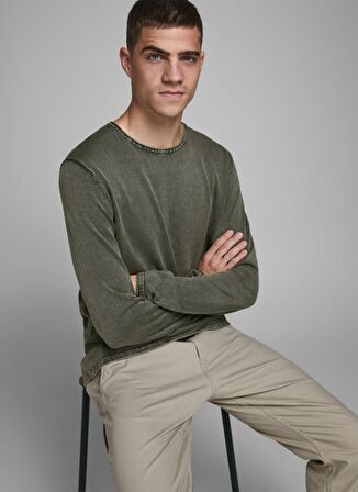 Jack & Jones 12174001 O Yaka Erkek Koyu Yeşil Kazak
