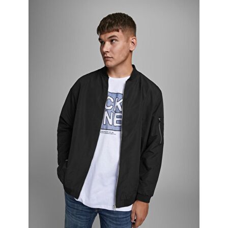 Jack&Jones Büyük Beden Siyah Erkek Bomber Ceket 12173990