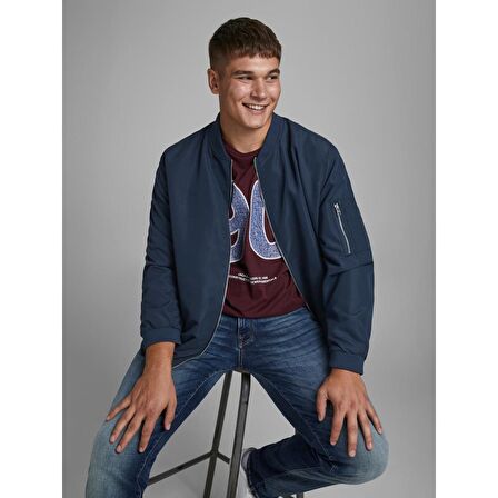 Jack&Jones Büyük Beden Lacivert Erkek Bomber Ceket 12173990