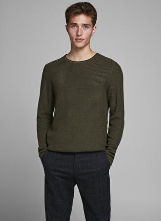 Jack & Jones O Yaka Normal Düz Koyu Yeşil Erkek Kazak 12179861_JPRBLUCARLOS KNIT CREW NEC