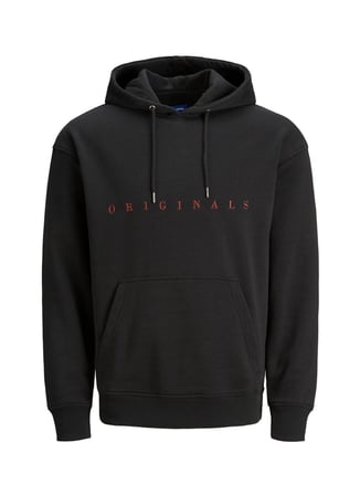 Jack & Jones 12176864_Jorcopenh Kapüşonlu Uzun Kollu  Relaxed Nakışlı Açık Siyah Erkek Sweatshirt