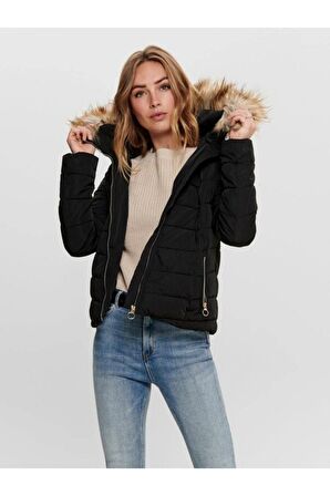 Only New Ellan Kadın Kürklü Kapüşonlu Şişme Mont - 15158943-1