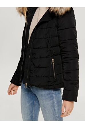 Only New Ellan Kadın Kürklü Kapüşonlu Şişme Mont - 15158943-1