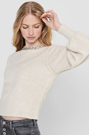 Only Kadın Onlelsa Taş Detaylı Uzun Kollu Örme Kazak 15210667 Taş