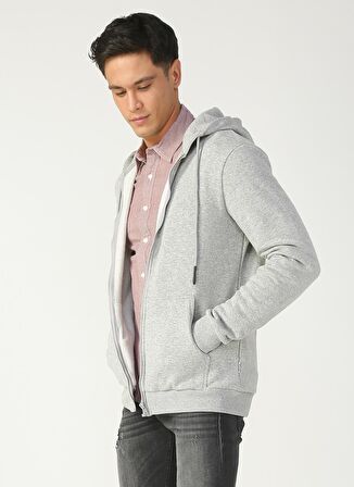 Only & Sons Kapüşonlu Düz Açık Gri Erkek Sweatshirt