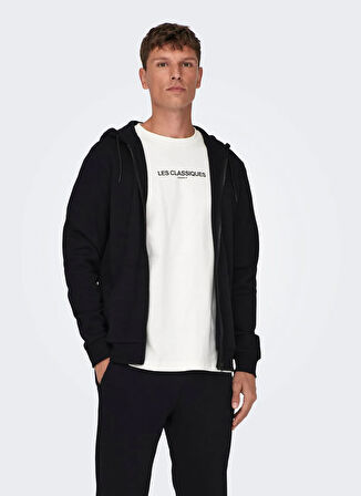 Only & Sons Kapüşon Yaka Siyah Erkek Sweatshırt ONSCERES ZIP THR. HOODIE SWEAT NOOS