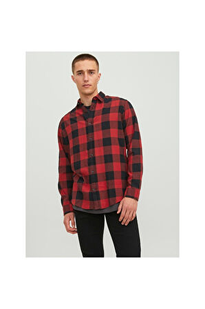 Jack & Jones Erkek Slim Fit Uzun Kollu Kırmızı Gömlek - 12181602
