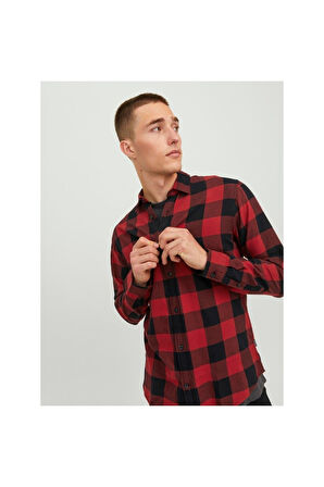 Jack & Jones Erkek Slim Fit Uzun Kollu Kırmızı Gömlek - 12181602