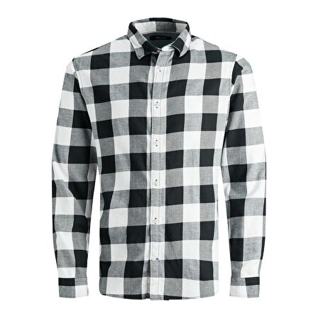 Jack&Jones Slim Fit Uzun Kollu Beyaz-Siyah Erkek Gömlek 12181602
