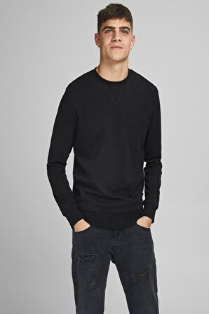 Jack & Jones Bisiklet Yaka Siyah Erkek Sweatshırt 12181903_JJEBASIC SWEAT CREW NECK N