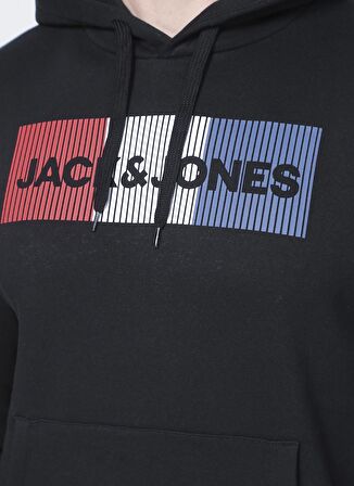 Jack & Jones 12152840 Jjecorp Logo Sweat Hood No Kapüşonlu Regular Fit Baskılı Siyah Erkek Sweatshir
