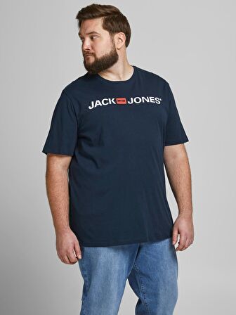 Jack&Jones Sıfır Yaka Büyük Beden Lacivert Erkek T-Shirt 12184987